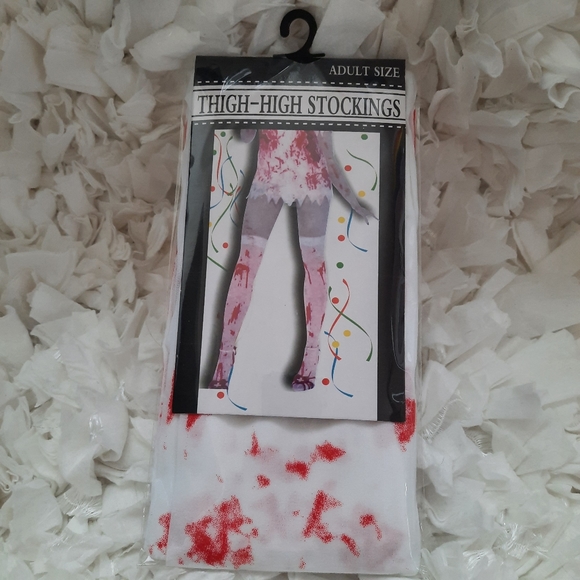 Horror Blood Stain Print White Thigh High Stockings NWOT OSFM - Picture 10 of 16
